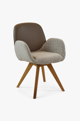 Dubové kresielko otočné, látka + šedo hnedá